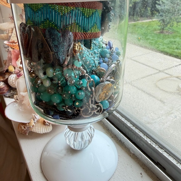 Ocean/Blue Mystery Jewelry Jar w/Florenza Brooch and trinket box - glass - Picture 6 of 7